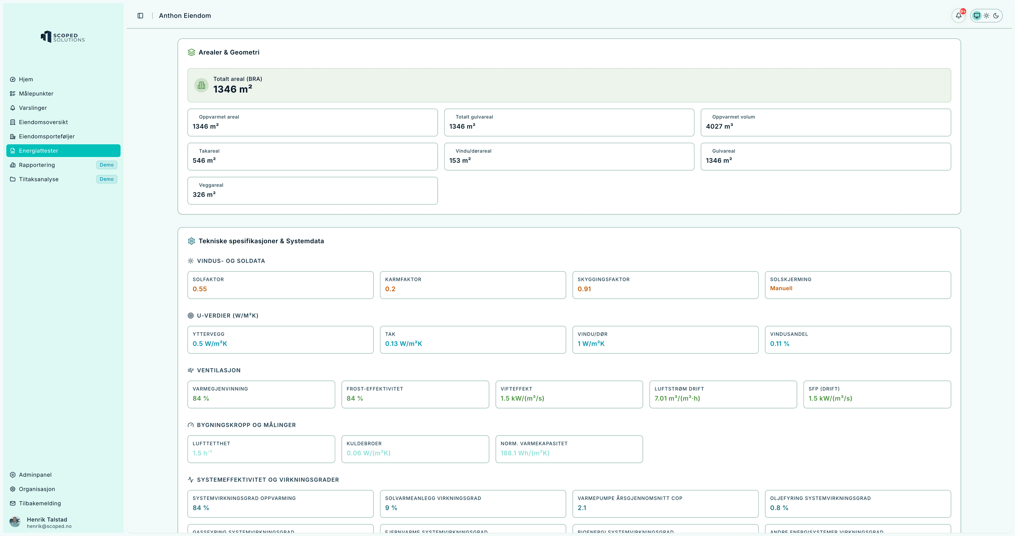 Energiattest – arealer, geometri og tekniske spesifikasjoner