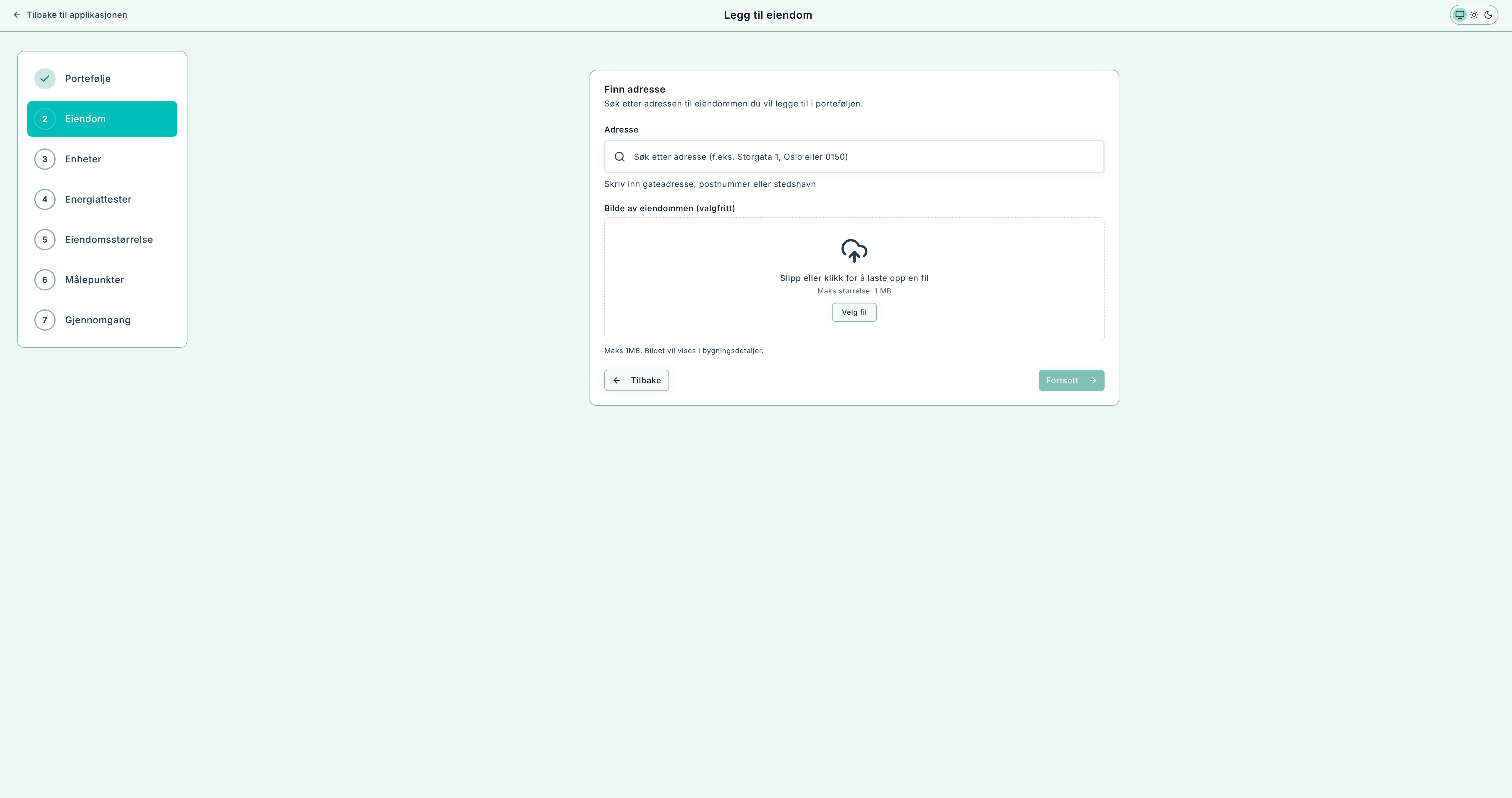 Step Address: search for address and upload a property image