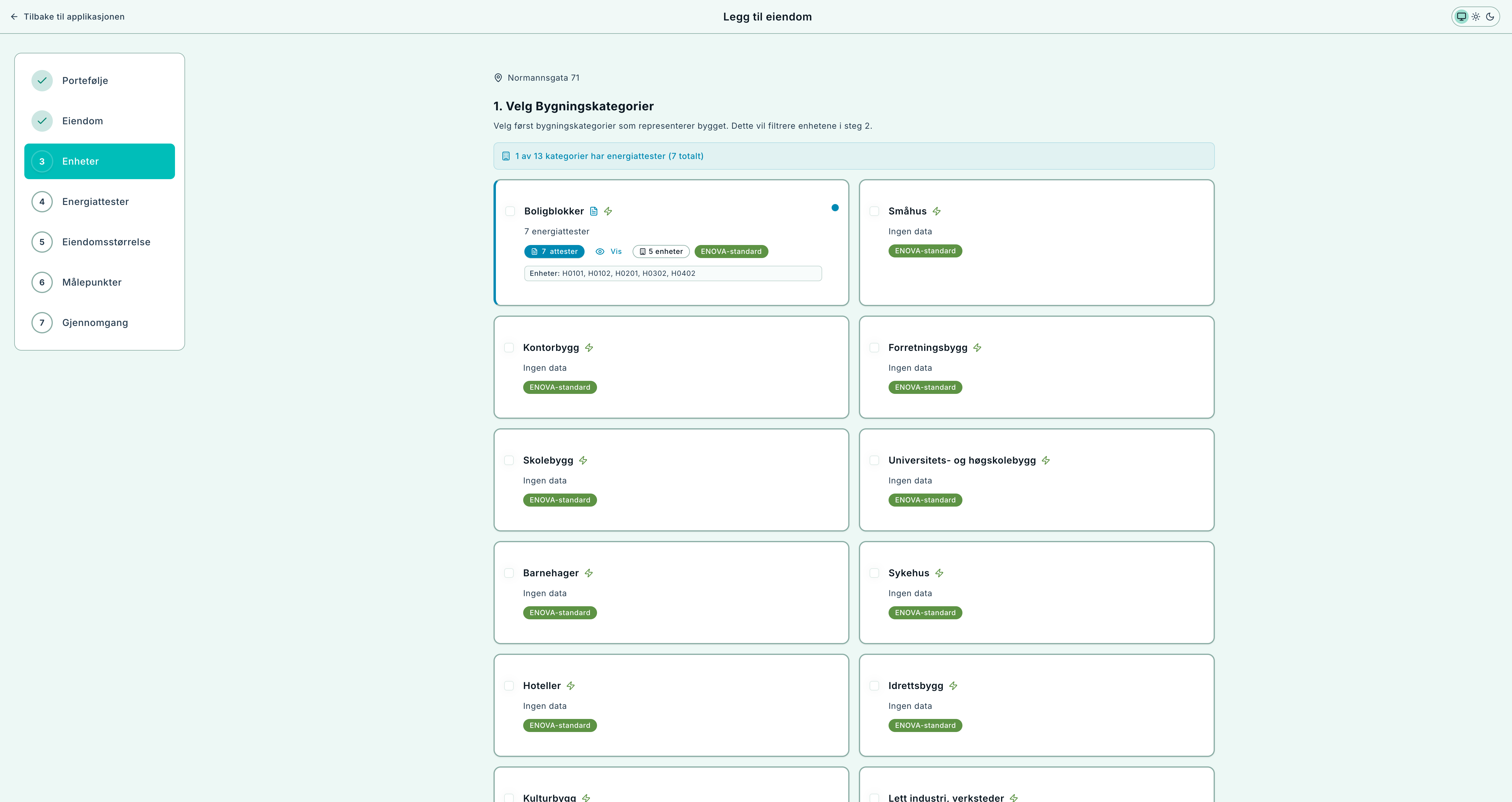 Step Units: select building categories for the property