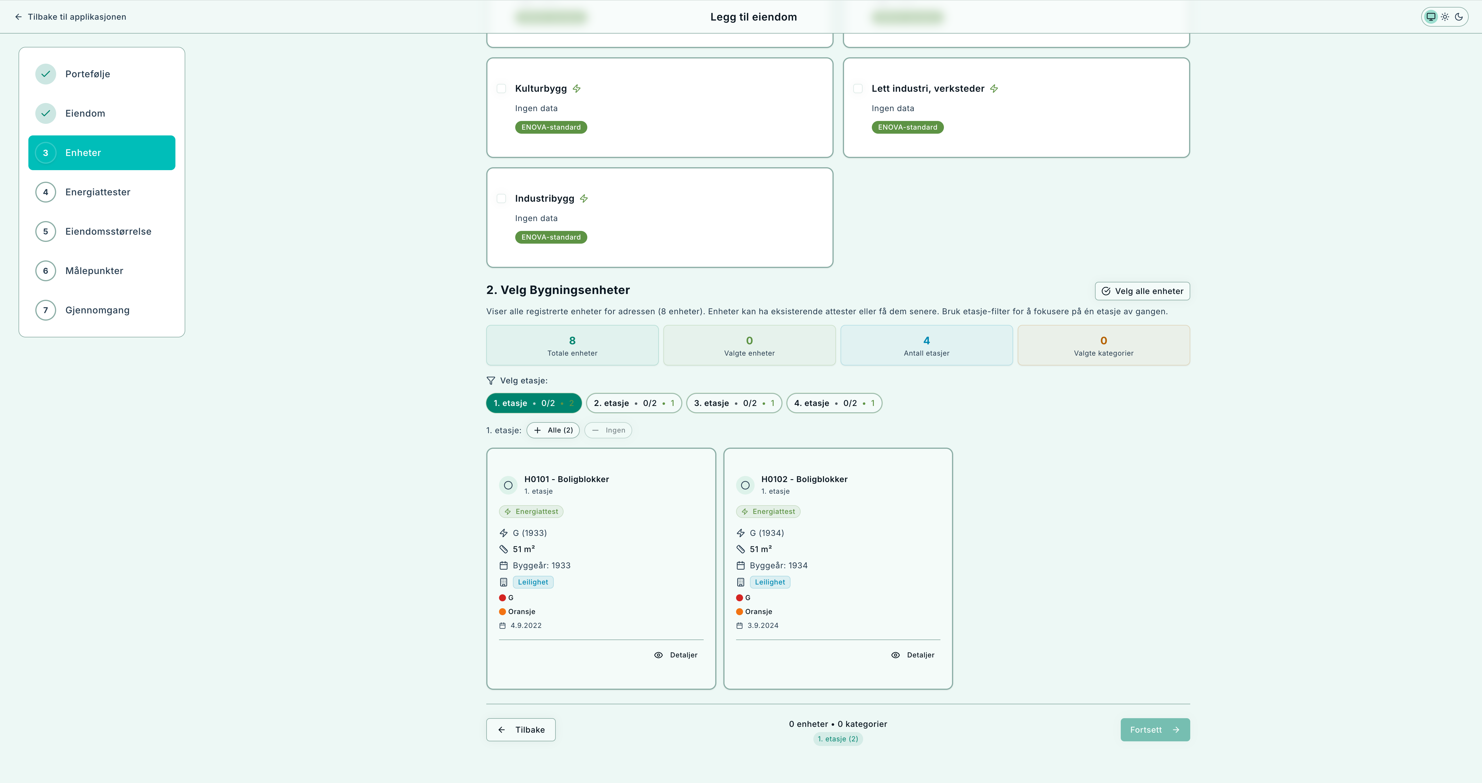 Step Units: select registered building units, with floor filters