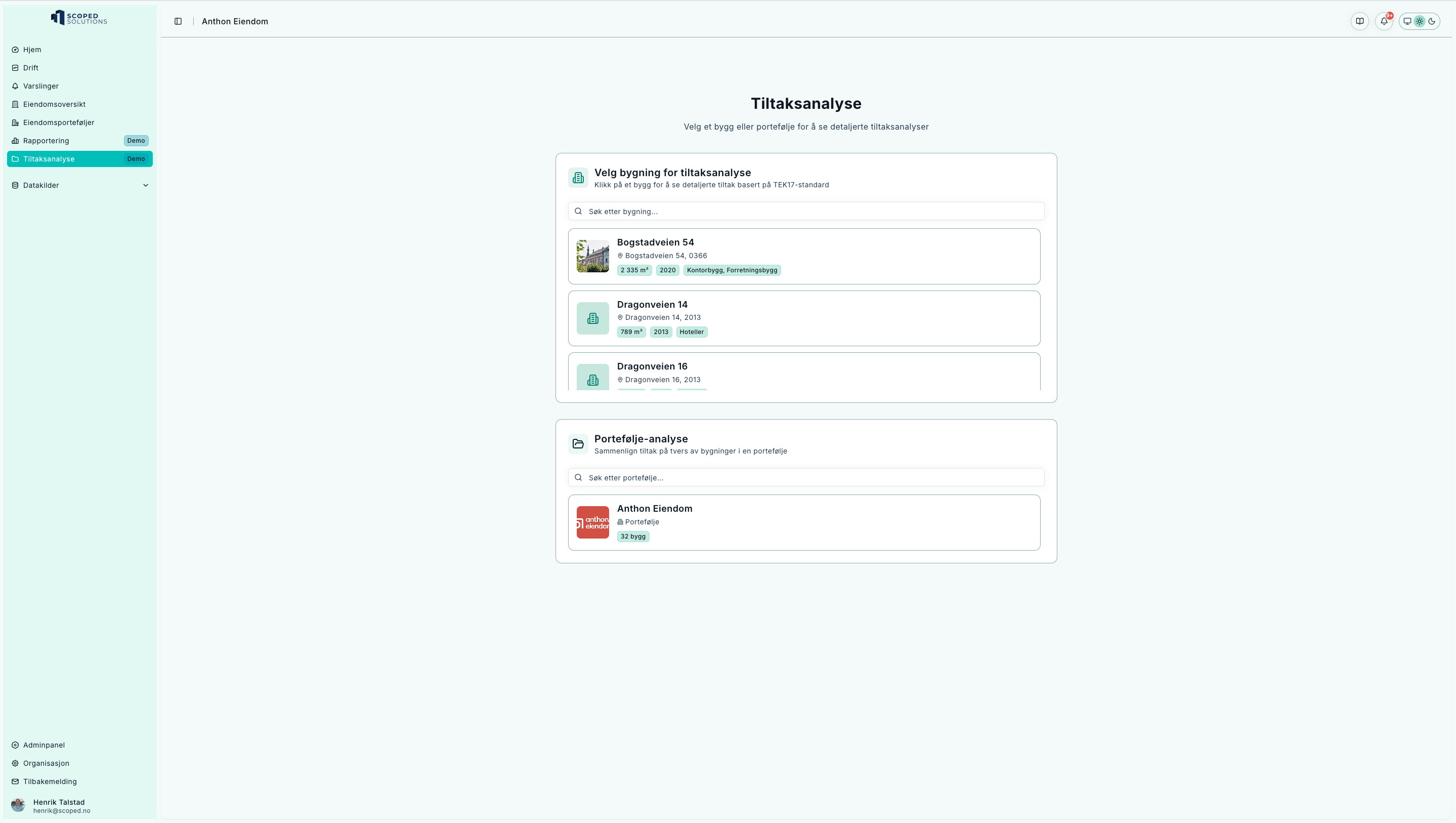 Measures – start page to select building or portfolio